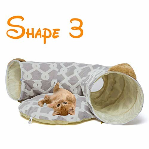 Cat lying in a multi-tube tunnel bed with text 'Shape 3'.